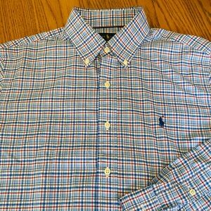 Ralph Lauren Classic Fit Bold Plaid Button Down Shirt Mens Medium Red Blue EUC!